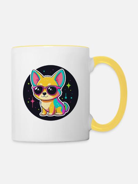 Dog Cosmos Neonbrille - Tasse zweifarbig - Weiß/Gelb
