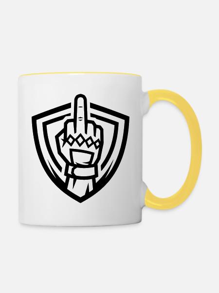 Mittelfinger Handschuh Wappen Schwarz Symbol - Tasse zweifarbig - Weiß/Gelb