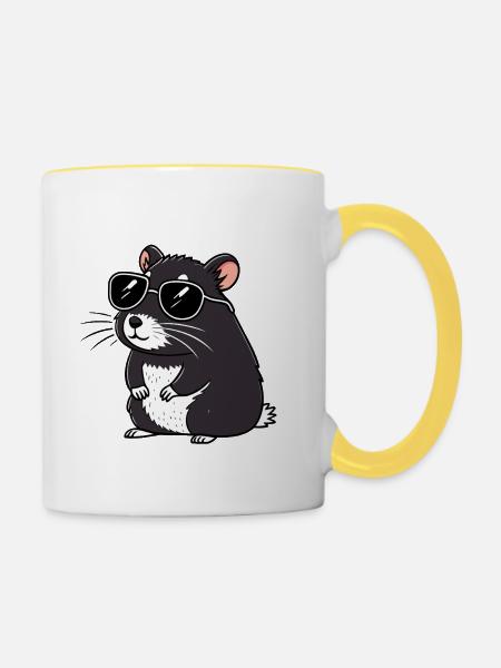 Hmster-chic dunkle Brille - Tasse zweifarbig - Weiß/Gelb