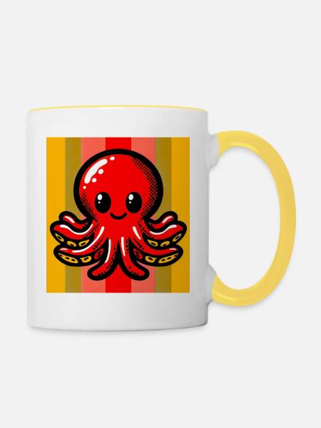 Krake - Tasse zweifarbig - Weiß/Gelb