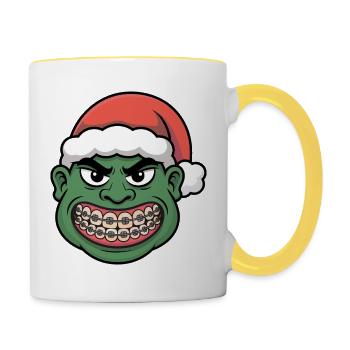 Sourire du Père Noël vert - Mug contrasté - blanc/jaune - Droite