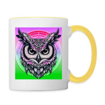 Eule - Tasse zweifarbig - Weiß/Gelb - Rechts