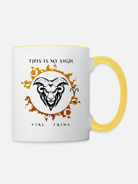 Mein Zeichen Widder - Tasse zweifarbig - Weiß/Gelb