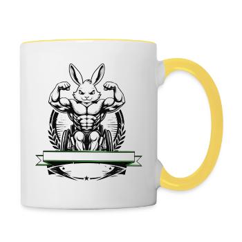 Design amusant de fitness en fauteuil roulant Strong Bunny - Mug contrasté - blanc/jaune - Droite
