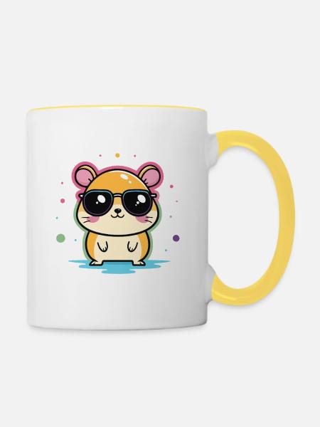 Hamster-Cool-Brille und Konfetti - Tasse zweifarbig - Weiß/Gelb