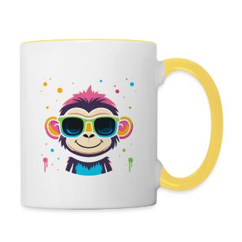 Affen-Neonbrillen - Tasse zweifarbig - Weiß/Gelb - Rechts
