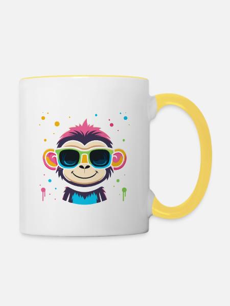 Affen-Neonbrillen - Tasse zweifarbig - Weiß/Gelb