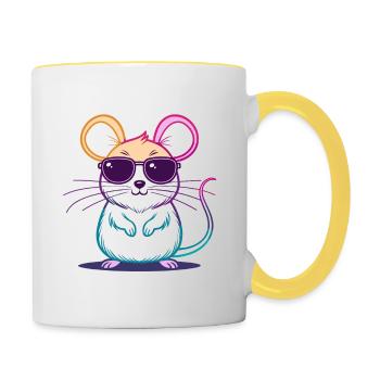 Regenbogen-Maus-Brille - Tasse zweifarbig - Weiß/Gelb - Rechts