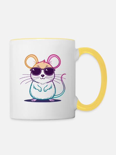 Regenbogen-Maus-Brille - Tasse zweifarbig - Weiß/Gelb