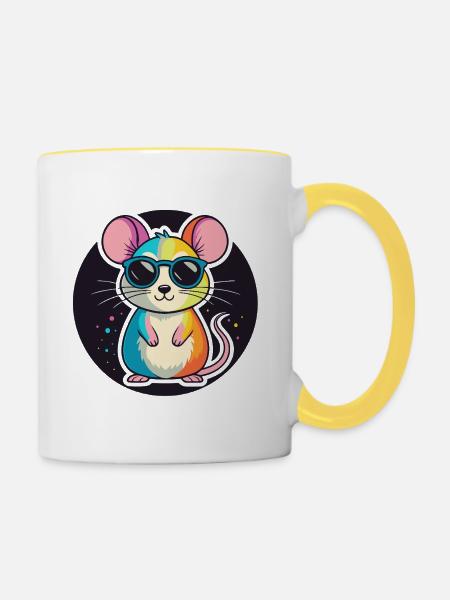 Regenbogen-Maus-Brille - Tasse zweifarbig - Weiß/Gelb