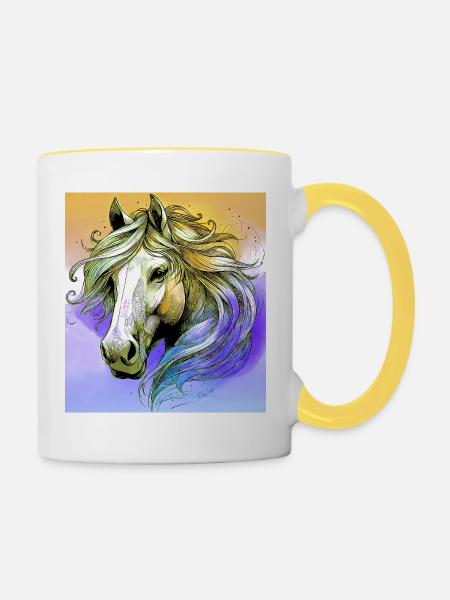 Pferd - Tasse zweifarbig - Weiß/Gelb