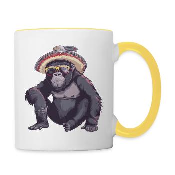 Gorilla Comic Funny Sombrero - Contrasting Mug - white/yellow - Right