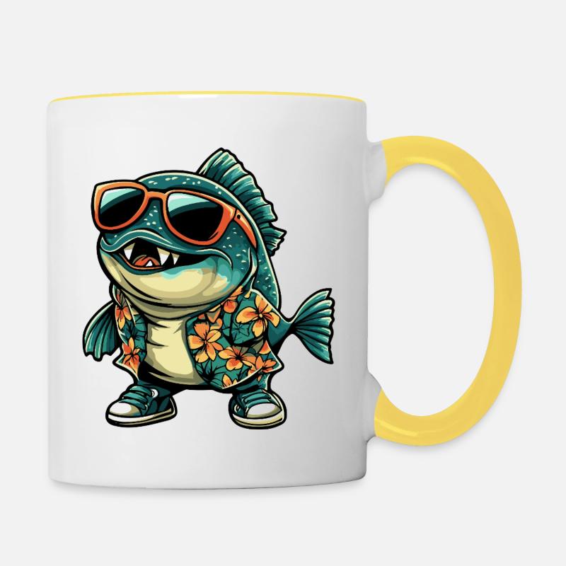 Piranha Fisch Comic Urlaub - Tasse zweifarbig - Weiß/Gelb