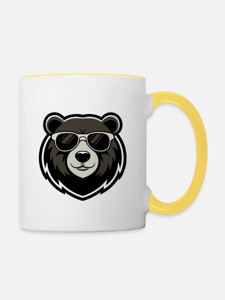 Urbane Bären-Dunkle Brille - Tasse zweifarbig - Weiß/Gelb