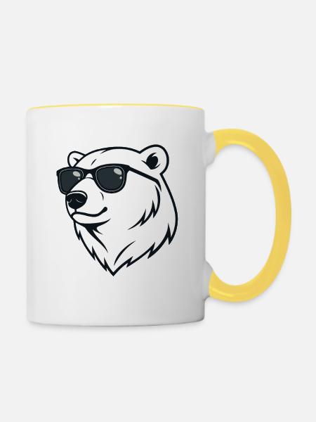 Eisbär Dunkle Brille - Tasse zweifarbig - Weiß/Gelb