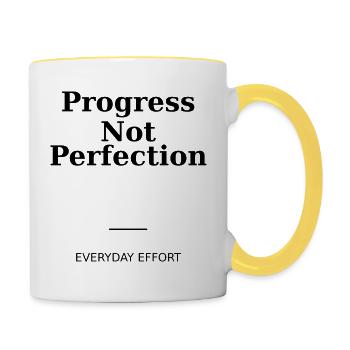 progress not perfection - Contrasting Mug - white/yellow - Right