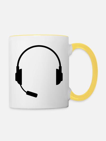 Headset mit Mikrofon - Tasse zweifarbig - Weiß/Gelb
