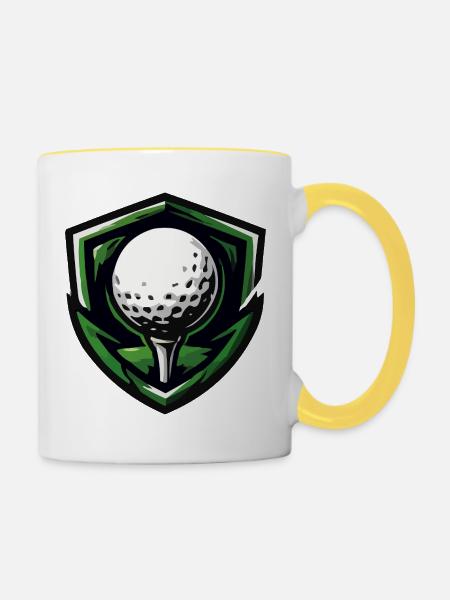 Schild Golfball Emblem - Tasse zweifarbig - Weiß/Gelb