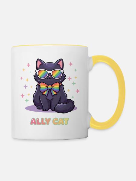 Pride-Monat LGBTQ – Ally Cat - Tasse zweifarbig - Weiß/Gelb