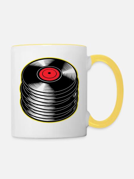 Vinyl-Alben-Stapel - Tasse zweifarbig - Weiß/Gelb