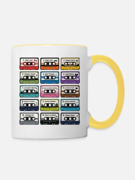 Retro Audio Kassettensammlung - Tasse zweifarbig - Weiß/Gelb