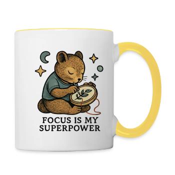 Focus : Broderie d’ours superpuissante - Mug contrasté - blanc/jaune - Droite