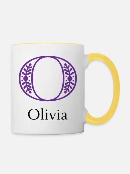 Ornamentelles O-Blattwerk Logo - Tasse zweifarbig - Weiß/Gelb