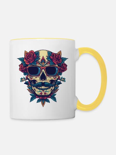 Skelett Bunt - Tasse zweifarbig - Weiß/Gelb
