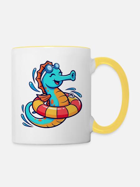 Lustiges Seepferd - Tasse zweifarbig - Weiß/Gelb
