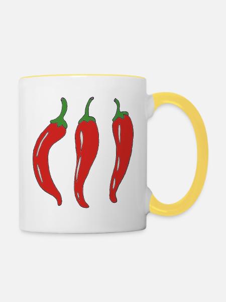 Drei rote Chilischoten Illustration - Tasse zweifarbig - Weiß/Gelb