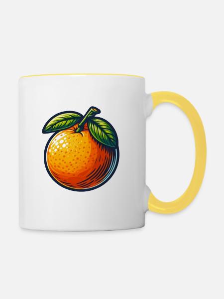 Orangefarbene tropische Popkunst - Tasse zweifarbig - Weiß/Gelb