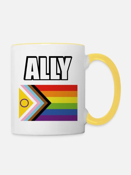 Inklusive Pride-Flagge schwuler Verbündeter - Tasse zweifarbig - Weiß/Gelb