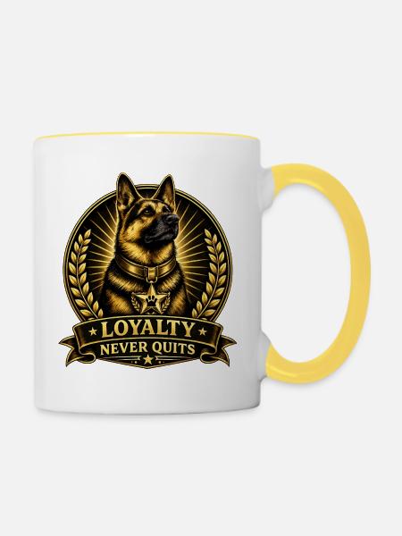 Schäferhund – Loyalty Never Quits Hunde Geschenk - Tasse zweifarbig - Weiß/Gelb