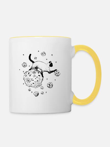 Siamkatze – unter Asteroiden - Tasse zweifarbig - Weiß/Gelb