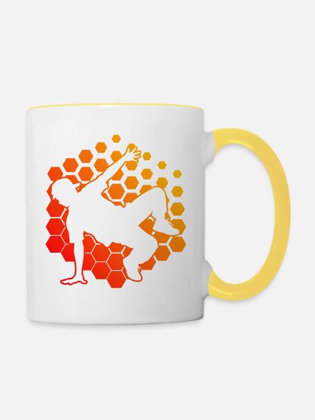 Geschenkidee für einen Breakdancer mit Breakdance - Tasse zweifarbig - Weiß/Gelb