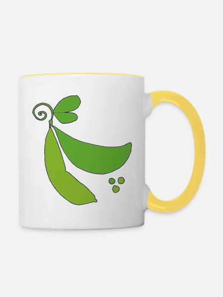 Grüne Erbsenschote Silhouette - Tasse zweifarbig - Weiß/Gelb