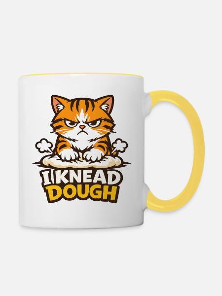 Ich knete Teig lustiges Katzenhemd - Tasse zweifarbig - Weiß/Gelb