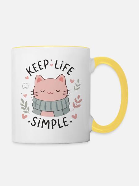 Süßer Katzenschal – einfaches Leben - Tasse zweifarbig - Weiß/Gelb