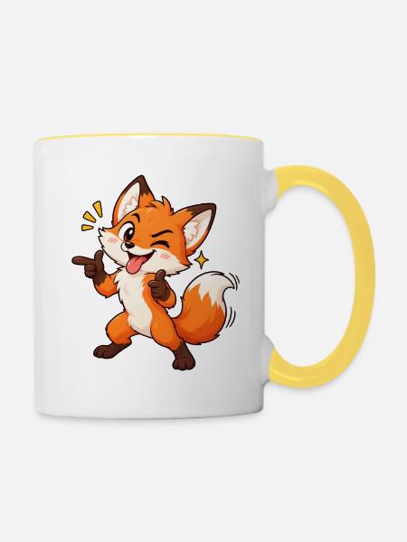 Fröhlicher Fuchs Cartoon - Tasse zweifarbig - Weiß/Gelb