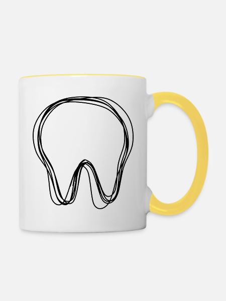Zahn handgezeichnet - Tasse zweifarbig - Weiß/Gelb
