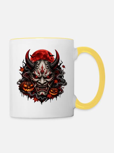 Halloween Dämonenmaske Dark Art - Tasse zweifarbig - Weiß/Gelb