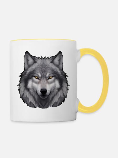 Wolf Kopfporträt - Tasse zweifarbig - Weiß/Gelb