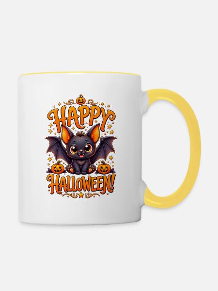 Kuschelige Halloween Fledermaus - Tasse zweifarbig - Weiß/Gelb