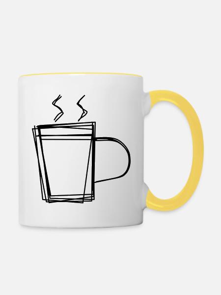 Glühweinbecher handgezeichnet - Tasse zweifarbig - Weiß/Gelb