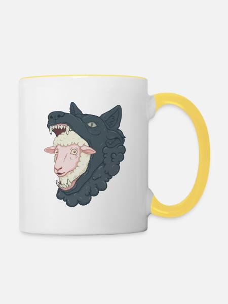 Schafe im Wolfsmaul - Tasse zweifarbig - Weiß/Gelb
