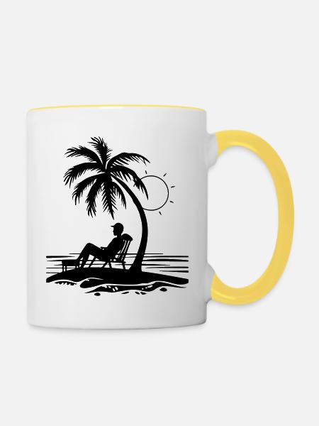 Palmen Urlaub - Tasse zweifarbig - Weiß/Gelb