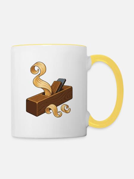Holzhobel und Späne - Tasse zweifarbig - Weiß/Gelb