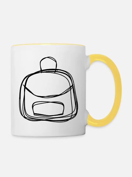 Rucksack handgezeichnet - Tasse zweifarbig - Weiß/Gelb