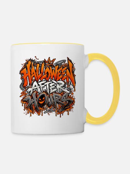 Halloween Spruch - Tasse zweifarbig - Weiß/Gelb