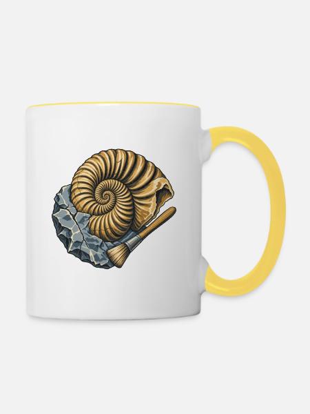 Ammonitfossil und Gebüsch - Tasse zweifarbig - Weiß/Gelb